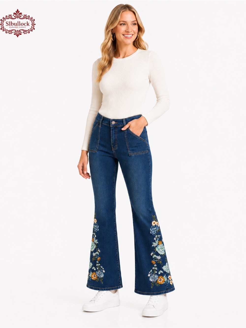 J22 Bamboo Size 11 Embroidered Flare Stretch Jeans Floral Dark Wash